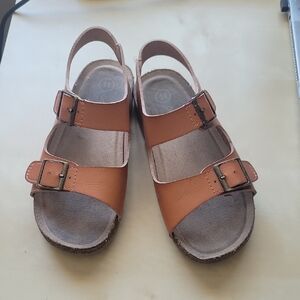 Cat & Jack Girls Brown Leather Sandals with Buckle Straps